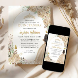Floral Light Gold Princess Birthday Quinceanera Einladung