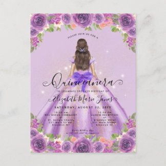 Floral Light Lila Gold Glaess Princess Quinceanera Postkarte