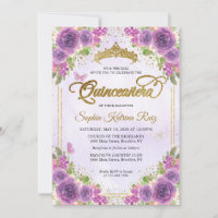 Floral Light Lila Gold Glitzer Crown Quinceañera
