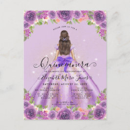 Floral Light Purple Gold Glam Princess Quinceanera Postkarte