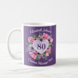 Floral Lila 80. Geburtstagsfeier Tasse für Frauen