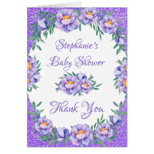 Floral Lila Glitzer Babydusche Vielen Dank