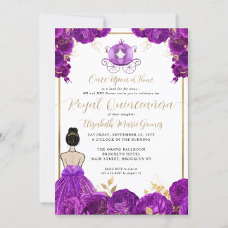 Floral Lila Gold Cinderella Royal Quinceanera Einladung