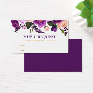 Floral Lila Gold Wedding Music Song Request Card