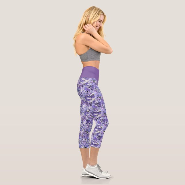 Floral/Lila Hydrangeas Hoch-Waisted-Capris Capri Leggings (Rechts)