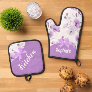 Floral Lila Lilac Ribbon Ofenhandschuh & Topflappen-Set