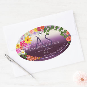 Floral Lila Ombre Produktmarken Initiallogos Ovaler Aufkleber