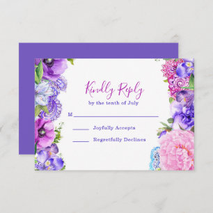 Floral Lila Paisley Watercolor Wedding RSVP Card