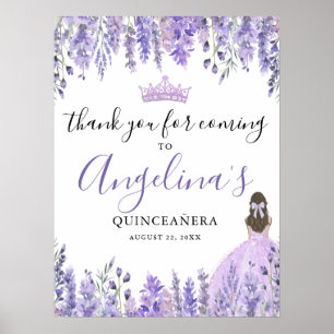 Floral-lila Quinceanera-Dankeschön-Schild Poster