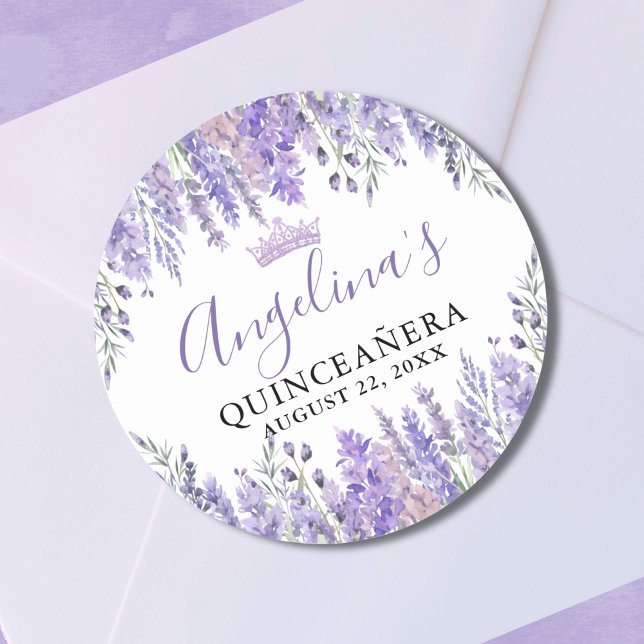Floral Lila Quinceanera Runder Aufkleber (Floral Purple Quinceanera Classic Round Sticker)