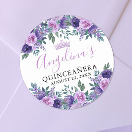 Floral Lila Quinceanera Runder Aufkleber