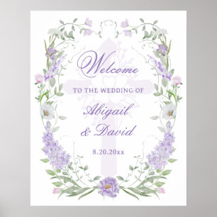 Floral lila Rahmen religiöse Hochzeitsbegrüßung Poster