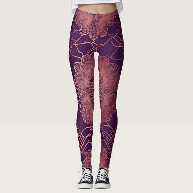 Floral Lila Rosegold AI art Leggings (Vorderseite)