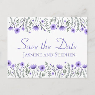 Floral Lila Save the Date Hochzeit Verlobung Postkarte