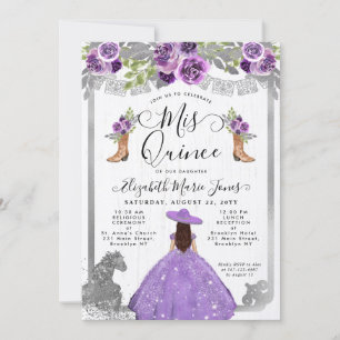 Floral Lila Silver Glam Horse Charra Quinceanera Einladung