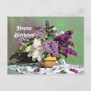 Floral lila-weiße Fliederstrauß-Geburtstag Postkarte