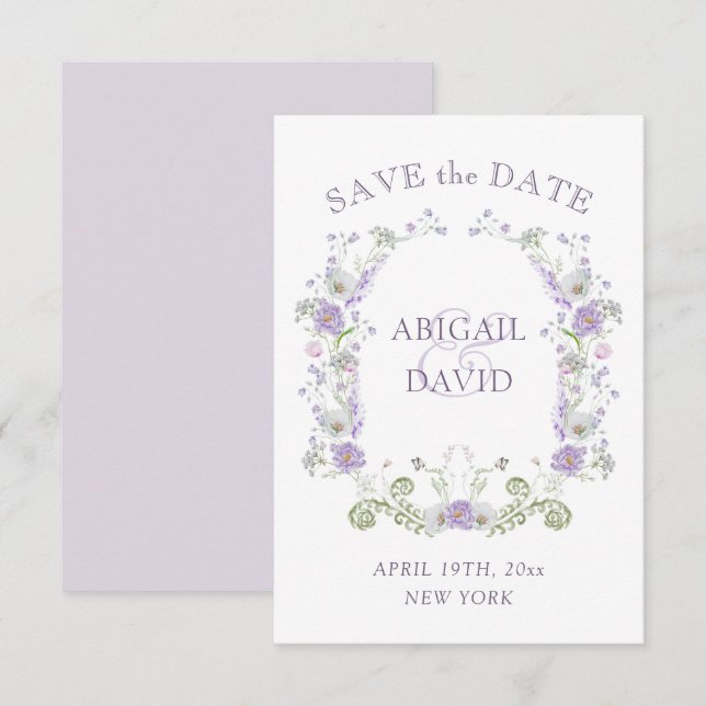 Floral Lilac Arch Frame Wedding Save The Date (Vorne/Hinten)