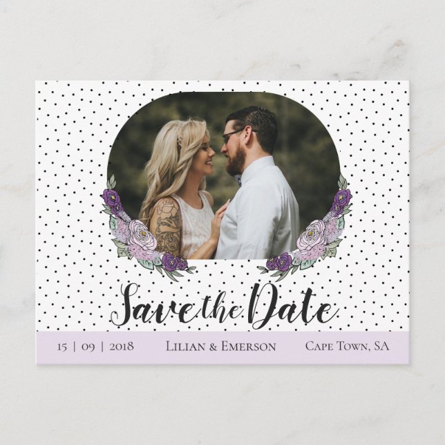 Floral Lilac & Lavender Custom Foto Save the Date Ankündigungspostkarte (Vorderseite)