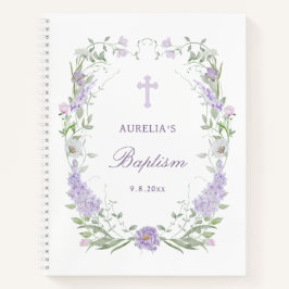 Floral Lilac Lavender Frame Taufe Gästebuch Notizbuch
