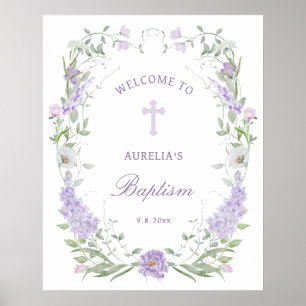 Floral Lilac Lavender Frame Taufe Willkommen Poster