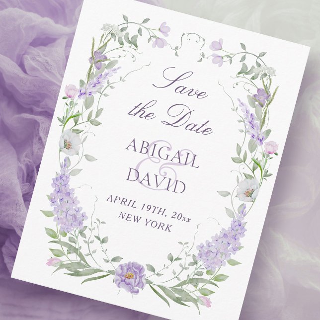 Floral Lilac Lavender Frame Wedding Save The Date (Von Creator hochgeladen)