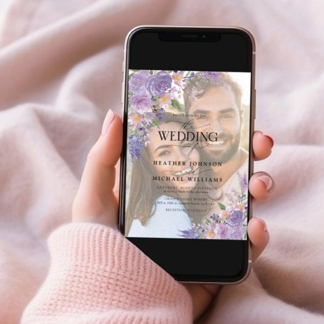 Floral Lilac Lavender Vellum Overlay Foto Hochzeit Einladung (Von Creator hochgeladen)