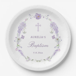 Floral Lilac Lavender Wreath Baptism Pappteller