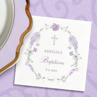 Floral Lilac Lavender Wreath Baptism Serviette
