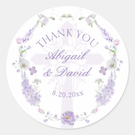 Floral Lilac Lavender Wreath Religious Wedding Runder Aufkleber