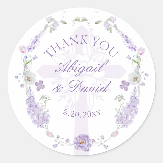 Floral Lilac Lavender Wreath Religious Wedding Runder Aufkleber (Vorderseite)