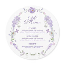 Floral Lilac Lavender Wreath Round Menu