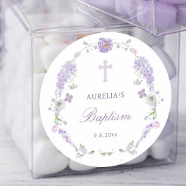 Floral Lilac Lavender Wreath Taufe Runder Aufkleber