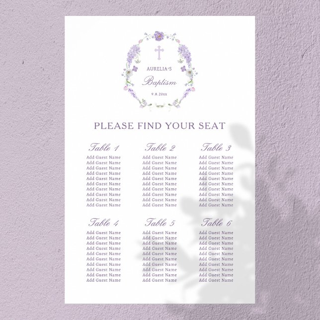 Floral Lilac Lavender Wreath Taufkarte Poster (Von Creator hochgeladen)