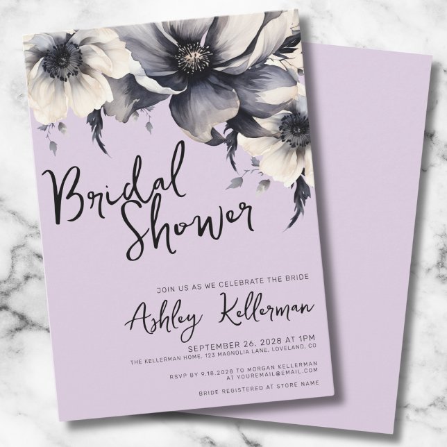 Floral Lilac Lila Brautparty Party Einladung (Elegant Floral Lilac Lavender Bridal Shower Party Invitation)