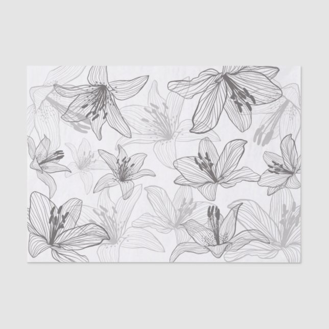 Floral Lilies Line Art Seidenpapier (Vorderseite)