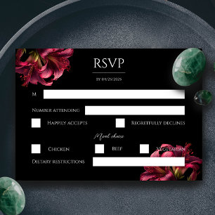 Floral Lily Dark Gothic Wedding RSVP Card Karte