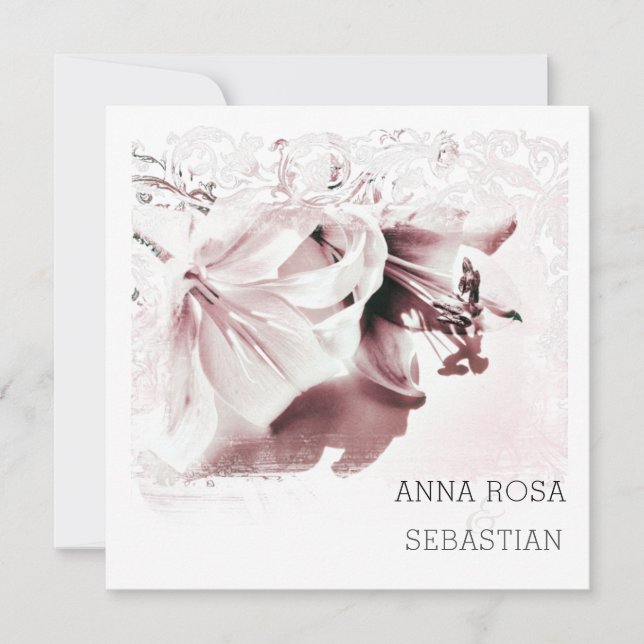 *~* Floral Lily Verziert AR12 QR FOTO UAWG Wedding Einladung (Vorderseite)