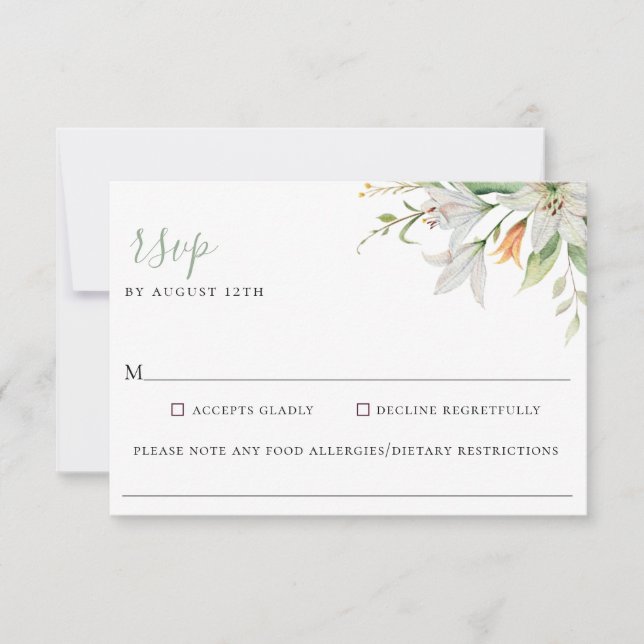 Floral Lily Wedding Food Allergy RSVP Card Karte (Vorderseite)
