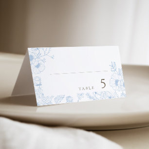 Floral Line Art French Blue Wedding Platzkarte