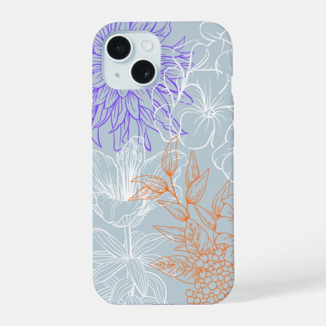 'Floral Line Art' iPhone 15 Hülle (Rückseite)