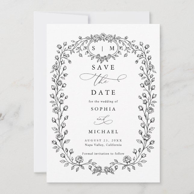 Floral Line Art Save The Date Invitation (Vorderseite)