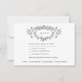 Floral Line Art Wedding Response Card RSVP Karte