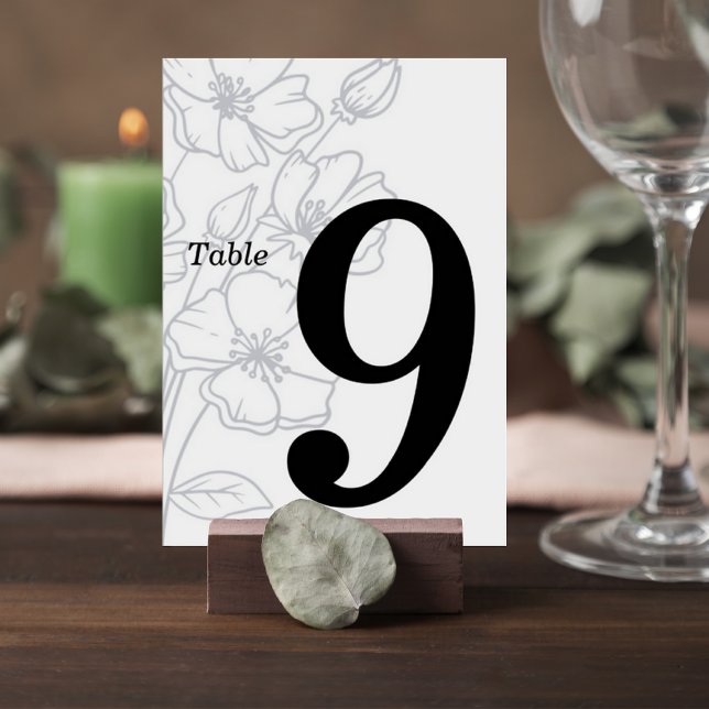 Floral Line Art Wedding Table Number Card Tischnummer (Von Creator hochgeladen)