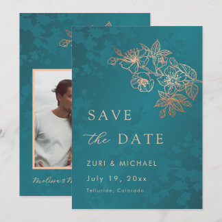 Floral Line Roségold Türkis Gebogen Save The Date