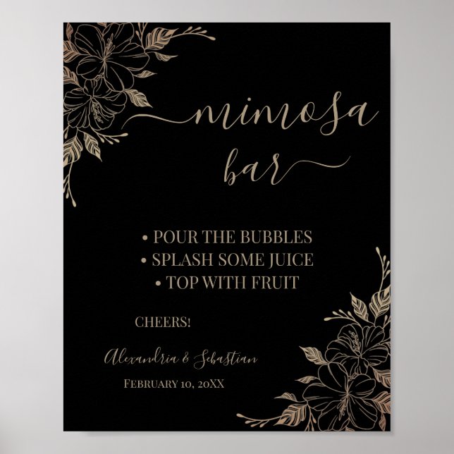 Floral Lines Mimosa Bar Brautparty Signa Poster (Vorne)