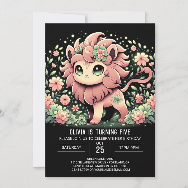 Floral Lion Digital Geburtstag Einladung (Vorderseite)