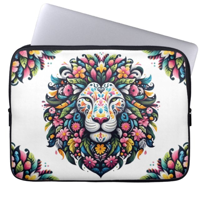 Floral Lion Silhouette Laptopschutzhülle (Vorderseite)