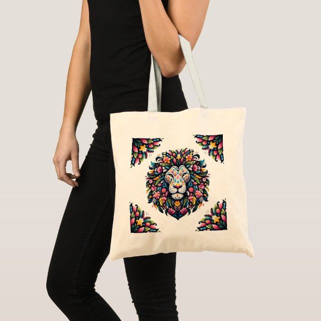 Floral Lion Silhouette Tragetasche (Vorderseite (Produkt))