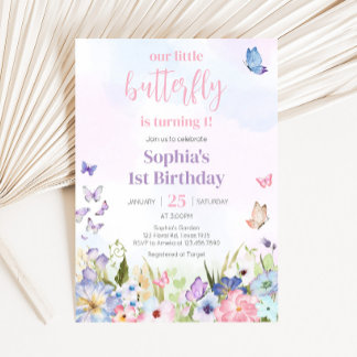 Floral Little Butterfly Geburtstagsparty Einladung