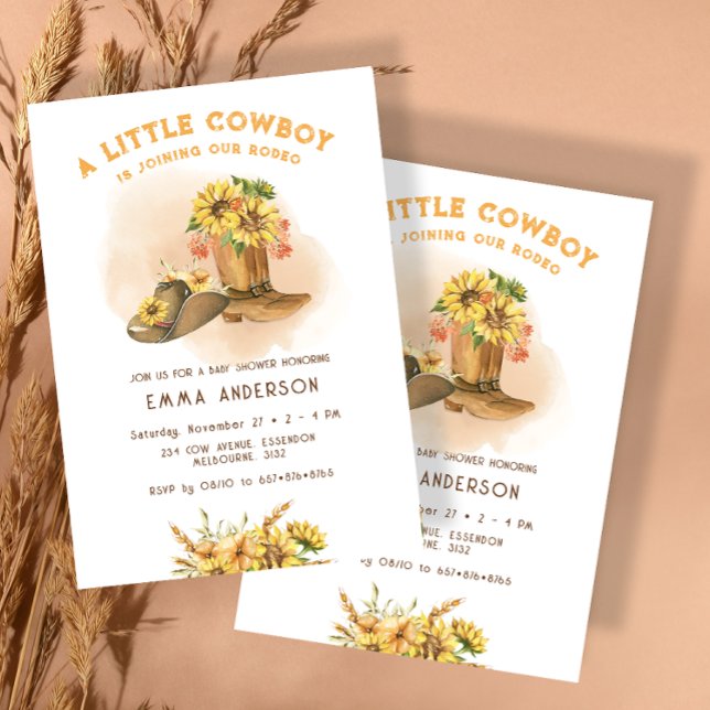 Floral Little Cowboy Western Rodeo Kinderdusche Einladung (Von Creator hochgeladen)